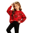thumbnail image 4 of CONFREE Christmas Girls Long Sleeve Sweaters Crew Neck Xmas Tree Embroidery Warm Warm Fall Winter Knit Sweater for Kids, 4 of 5