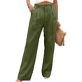 thumbnail image 2 of Women's Linen Dressy Work Casual Pants Summer Business Straight Wide Leg Cotton Linen Trouser Pants Green M, 2 of 6