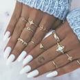 thumbnail image 2 of Juego de 13 anillos dorados retro con estrella y luna para mujer y niña, anillos apilables vintage estilo boho, aleación con diamantes de imitación, anillo geométrico retro, joyería, 2 of 5