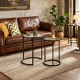 thumbnail image 3 of Round Nesting Side Table, Accent Table Set, Little End Table Combo with Metal Frame & Glass Top, Easy Assembly for Living Room, Bedroom, Guestroom, Office, Apartment, Small Space, Black, 3 of 5
