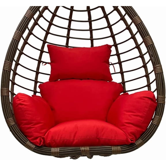 Egg Chair Cushion Replacement, Foldable Waterproof Hanging Basket Swing Chair Cushion with Headrest,Outdoor Porch Backyard Patio Hammock Swing Replacement Cushions (Red)