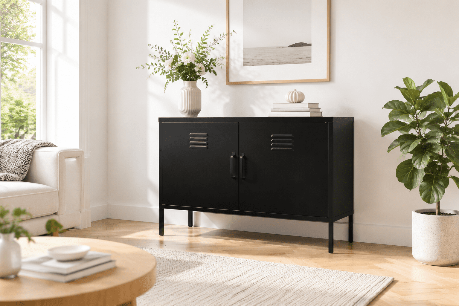 Leumius Metal Sideboard Buffet Cabinet with Storage,39" W Accent Cabinet with Adjustable Shelf,Kitchen Pantry Cabinet for Dining Room,Living Room,Black