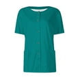 thumbnail image 2 of DENGDENG Plus Size Scrubs for Women Stretch Top Cute Crew Neck Solid Color Print Scrub Tops Casual Snap Front Summer Short Sleeve Workwear Nursing Uniform with Pockets Turquoise XL, 2 of 5