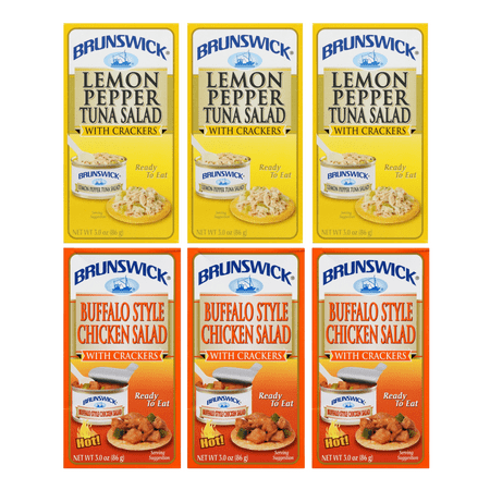 Brunswick Variety Pack, Lemon Pepper Tuna Salad with Crackers and Buffalo Style Chicken Salad with Crackers, (3 oz., Pack of 6)
