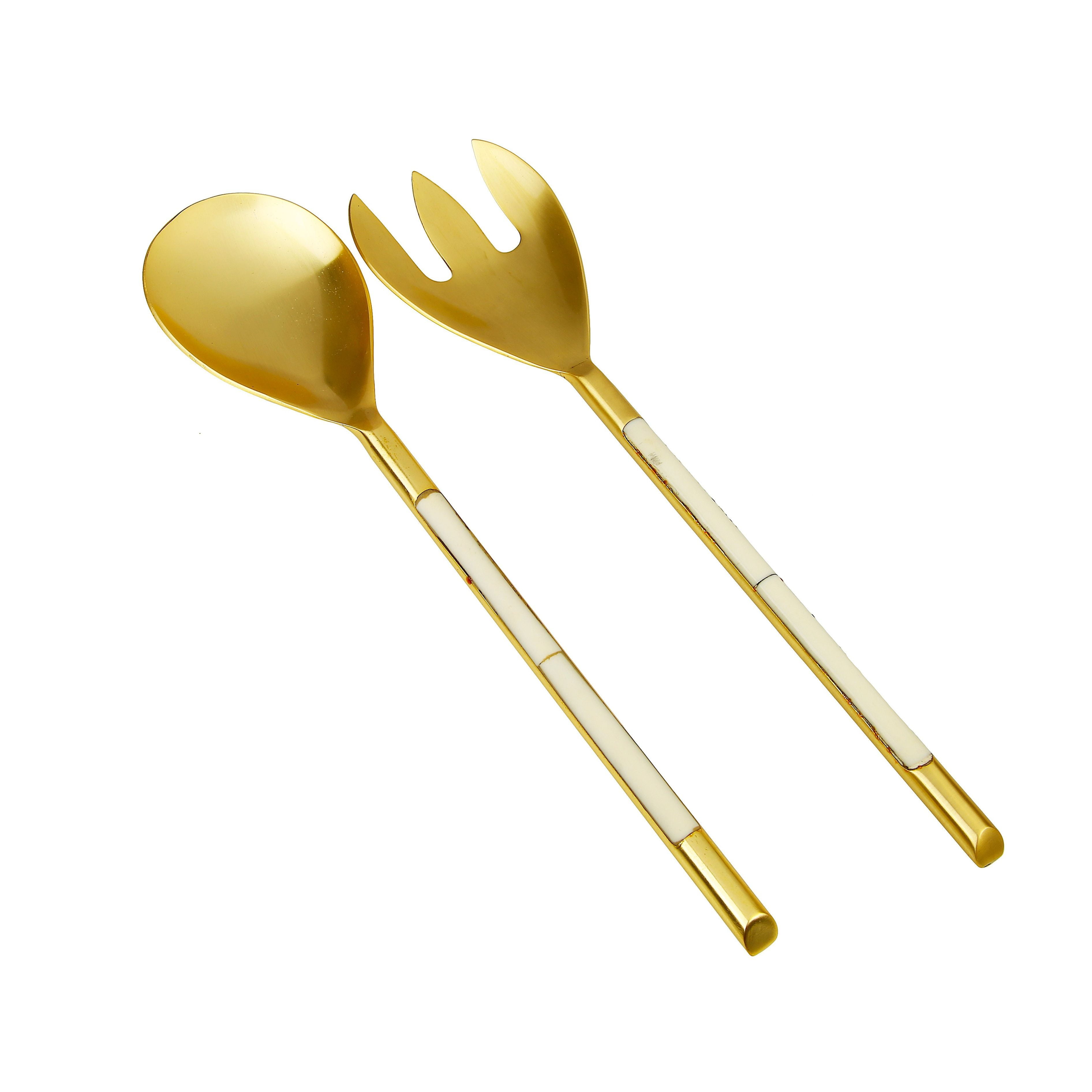 Set of 2 Gold Stainless Steel Salad Servers w/ White Handle Walmart