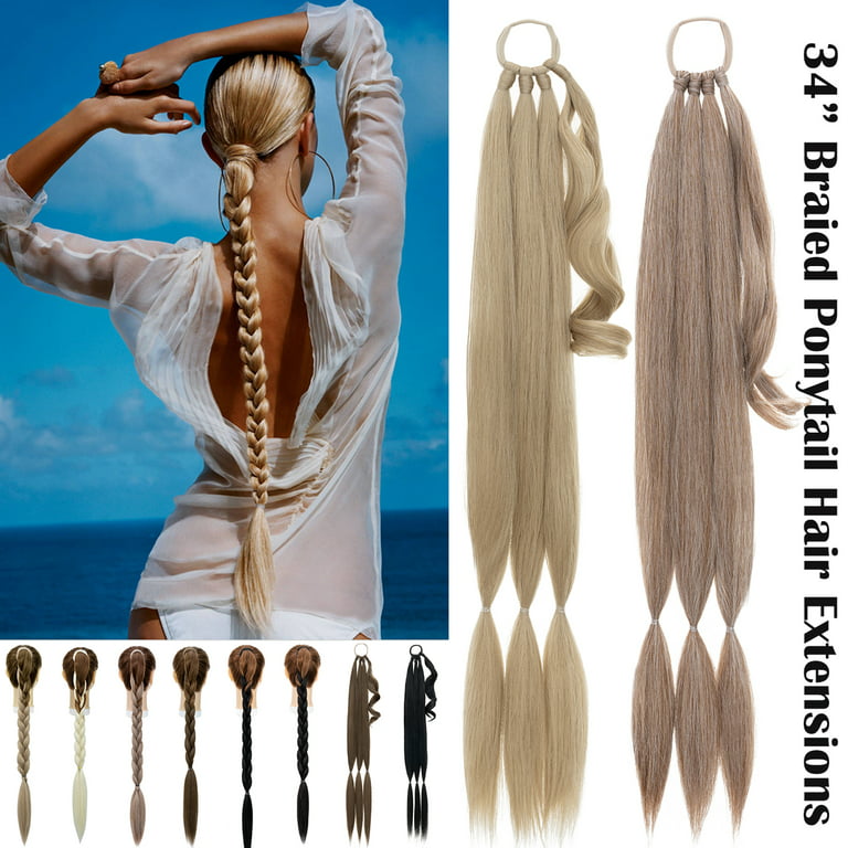 SEGO Real Long Braided Ponytail Hair Extensions as Human Straight