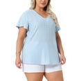 thumbnail image 4 of Agnes Orinda Women's Plus Size Flare Sleeve Blouse V Neck Spring Summer Hollow T-Shirt Tops 4X Light Blue, 4 of 7