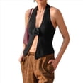 thumbnail image 2 of Top de Punto Acanalado con Estampado Floral 3D y Cuello Halter para Mujer, Estilo Y2K, Sin Mangas, Espalda Descubierta, Abertura Frontal, Ajustado, Chaleco Tipo Suéter. Negro L, 2 of 10
