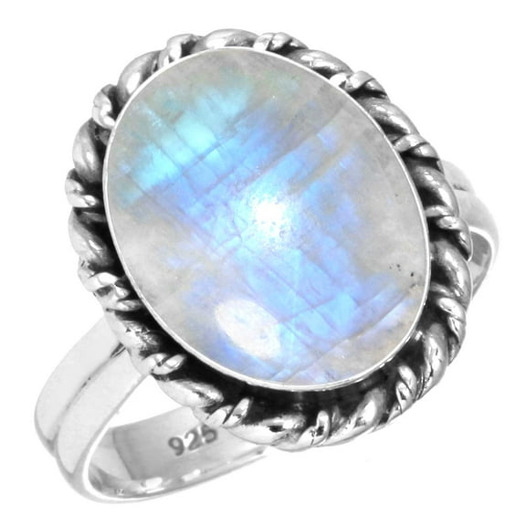 925 Sterling Silver Ring For Women White Genuine Rainbow Moonstone Gemstone Silver Ring Size 5 June Birthstone Handmade Silver Ring Size 5 Mothers' Day Gift For Mom Gemstone 925 Silver Jewelry