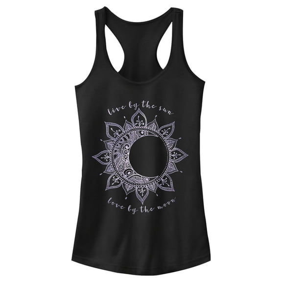 Junior's Lost Gods Live by the Sun Love by the Moon Racerback Tank Top Black Small