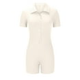 thumbnail image 1 of Kyusrd Yoga Combinaison pour Femmes, Taille Extensible, Justaucorps de Compression, Boutons, Sans Coutures, Côtelé, Manches Courtes, Col à Revers, Col en V, Combinaisons Sport, Décontracté, Couleur Unie, Entraînement, Extensible, Contrôle du Ventre, Combinaisons d'Exercice, 1 of 4