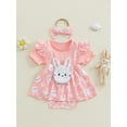 thumbnail image 2 of aturustex Toddler Baby Girl Easter Romper Dress 0 3M 6M 9M 12M 18M Infant Short Sleeve Bodysuits Dress Crew Neck Jumpsuits Dress Bunny Print Romper win Loose Cute Casual Daily Summer Outfits, 2 of 7