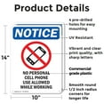 thumbnail image 2 of (2 Pack) No Personal Cell Phone OSHA Notice Sign 10 Inch X 14 Inch Plastic Sign, Weather Resistant, UV Protected for Workplace, Business, and Construction Site, Made in the USA, 2 of 8