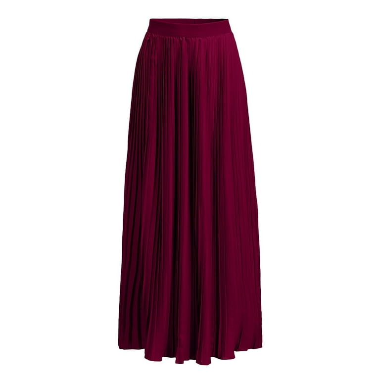 JNGSA Women's Pleated Maxi Skirts High Waist Ruched Soild