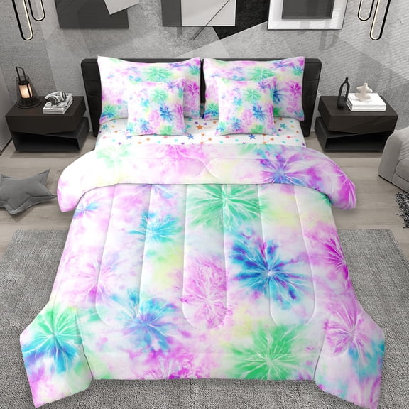 Erosebridal Watercolor Tie Dye 7-Piece Twin Bedding Sets,Colorful Spiral Bedding Comforter Set For Girls Teens,Reversible
