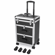 GELUOXI Professional Rolling Makeup Train Case with Drawers, Makeup Case on Wheels, Nail Tech Rolling Cart Storage Organizer Trolley Make up Case for Travel Makeup/Nail Art/Hair Styling, Black
