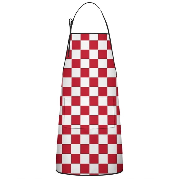 Red and White Checkered Pattern Apron-Garden Aprons for Women with Pockets-Cotton Linen Waterproof Kitchen Cooking Gardening Aprons Adjustable for Kitchen,Cooking,BBQ and Salon 33x27 Inch