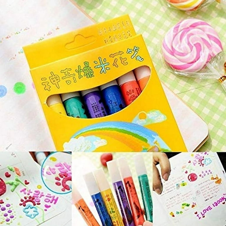 6Pcs Magic Popcorn Pens 6 Colors 3D Safe Decorating Art Drawing for  Greeting Birthday Cards Kids 