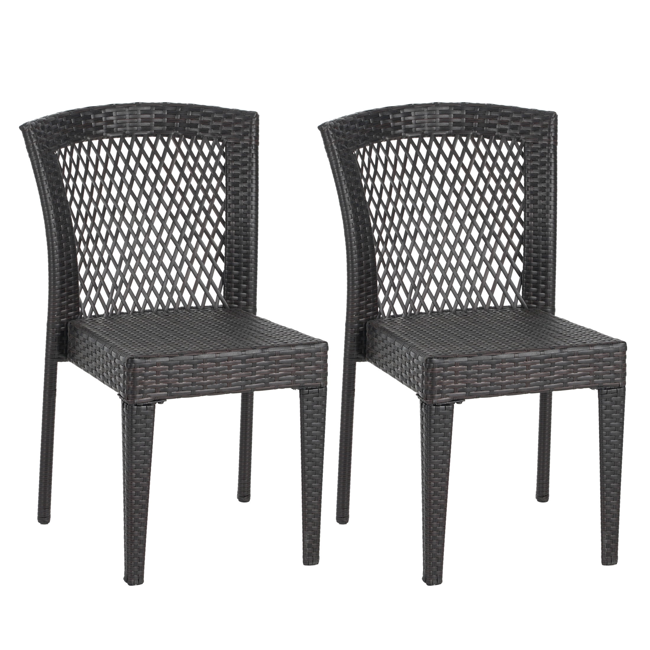 Christopher Knight Home Outdoor Stackable Rattan Dining Chairs, Iron Frame, Brown, Set of 2