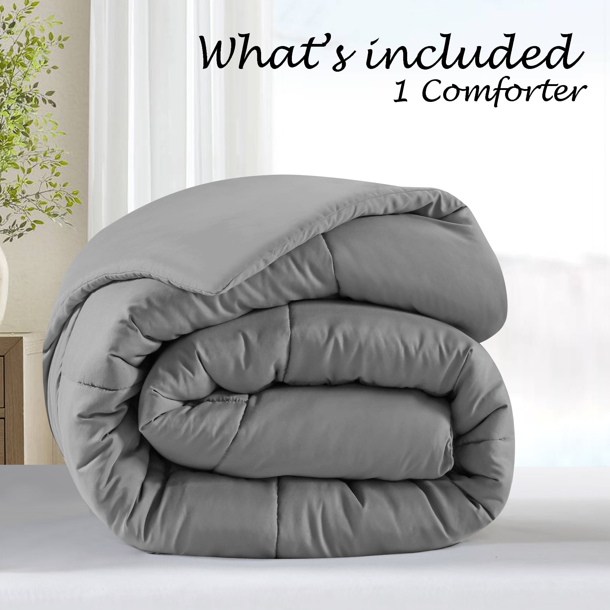 Swift Home Basic Down Alternative Comforter, All Season Hypoallergenic Cozy Comforter, Queen, Light Grey