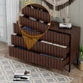thumbnail image 5 of UEV Fluted Dresser for Bedroom with 6 Drawers, 47" Wide Large Chest of Drawers with Metal Stand, Mid-Century Wooden Dresser TV Stand, Closet Storage Organizer for Living Room, Hallway (Walnut), 5 of 8