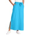 thumbnail image 2 of LWavelet Women Solid Midi Skirt Elastic Drawstring Waist With Pockets Side Split Casual Skirt Blue L, 2 of 5