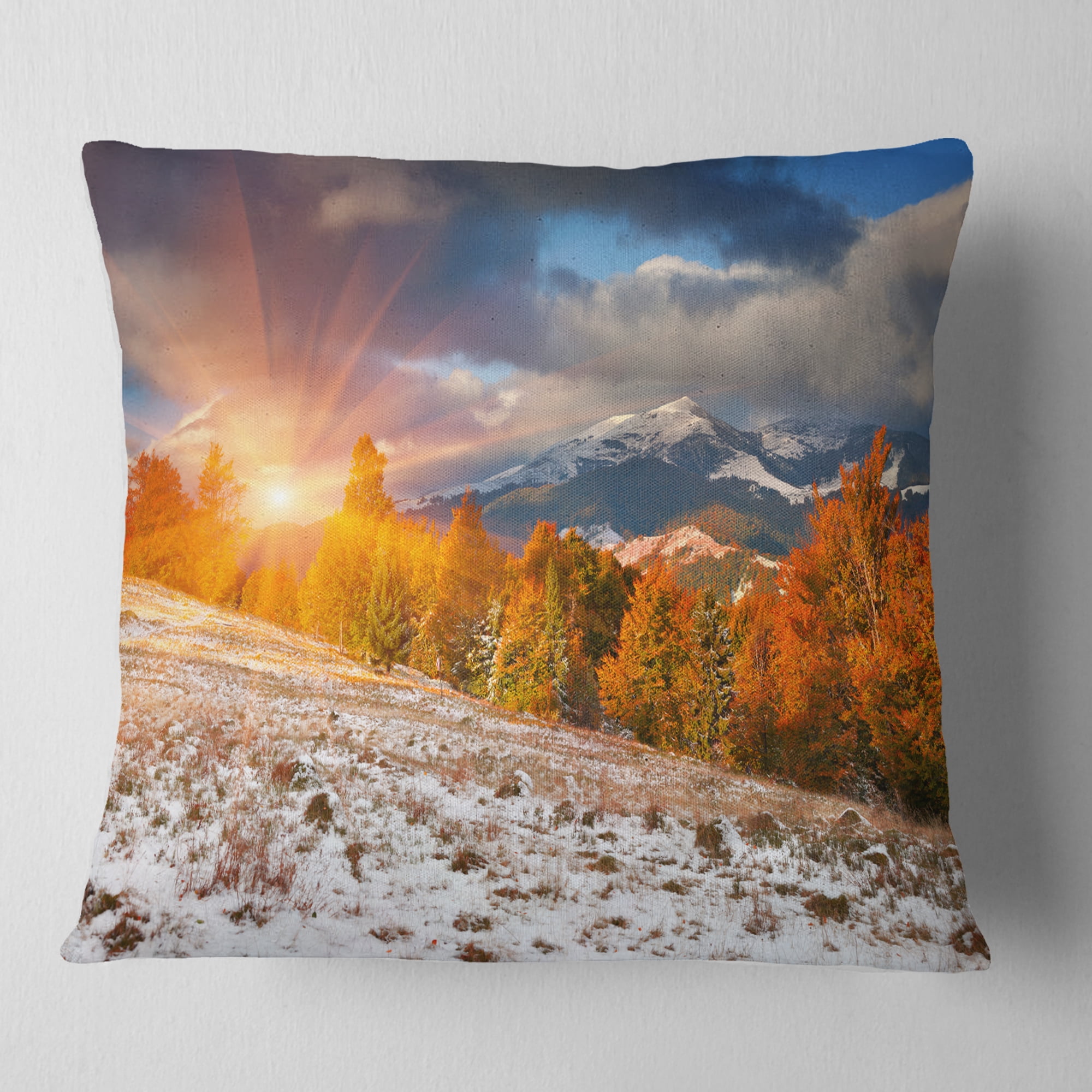 Designart First Snow in Carpathian Mountains - Landscape Photography Throw Pillow - 16x16