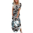 thumbnail image 1 of Offres des Fêtes Iumwxz Robe à Manches Courtes Col Rond pour Femmes Tunique Décontractée Robes Maxi Amples Robes Graphiques Florales Robes Décontractées pour Femmes Robe Douce et Confortable pour Rester à la Maison, 1 of 6