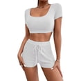 thumbnail image 2 of FUNUONY Womens Workout Sets 2 Piece - Seamless Yoga Outfits Shorts and Crop Top Matching Gym Athletic Clothing Set Two Piece Summer Outfits 2 Piece Sets Suspender Shorts Suit Yoga Sports White Xxl, 2 of 6