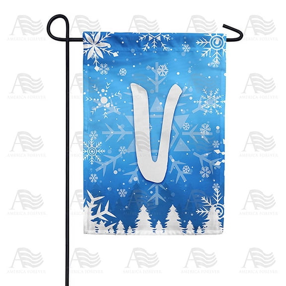 America Forever Winter Monogram Letter V Winter Forest Garden Flag Vertical Double Sided 12.5 x 18 inches Happy Holiday Christmas Seasonal Flags for Outdoor, Yard Porch, Snowflakes Garden Flag