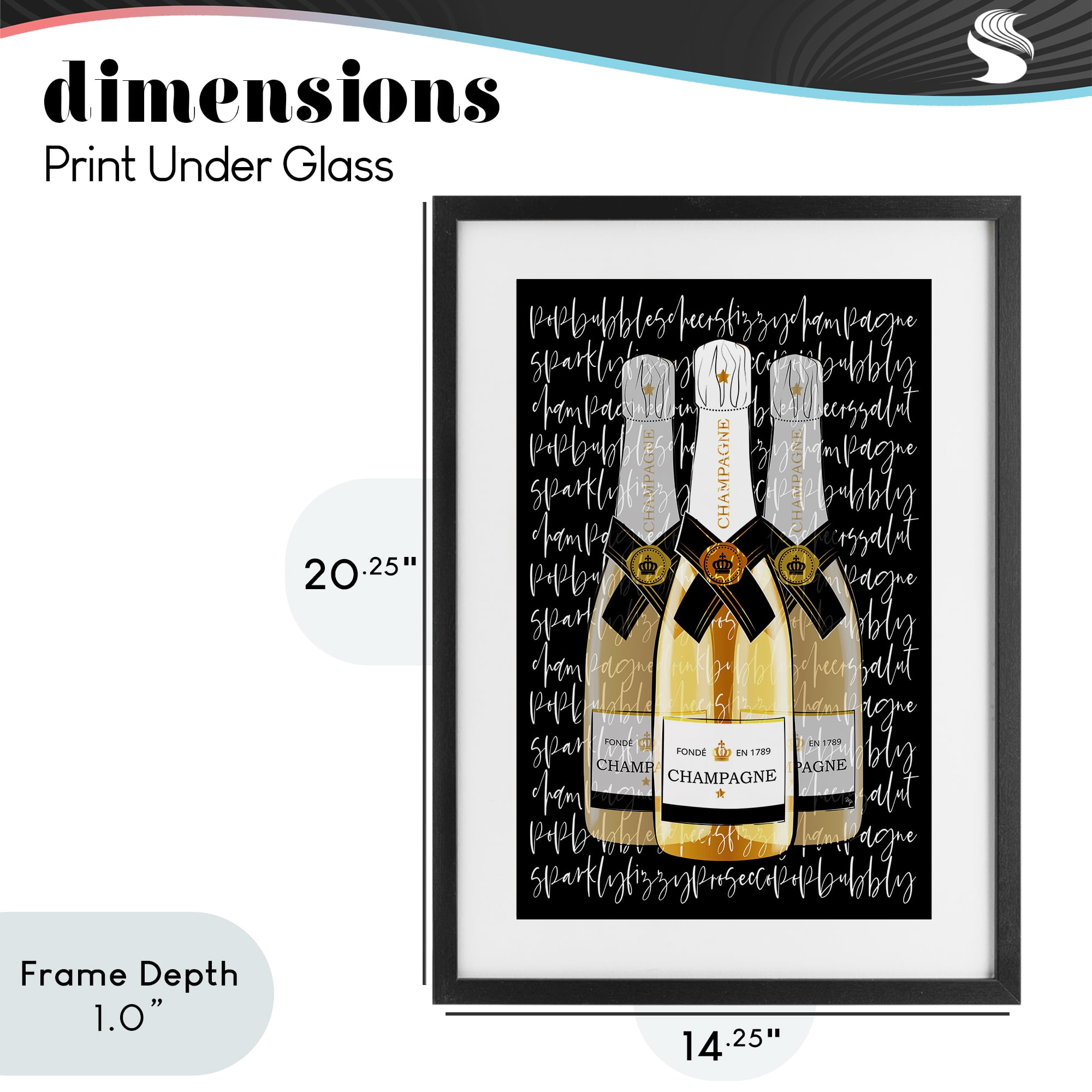 Stupell Industries Triple Champagne Bottle Love Black Framed Print Under Glass, design by Martina Pavlova