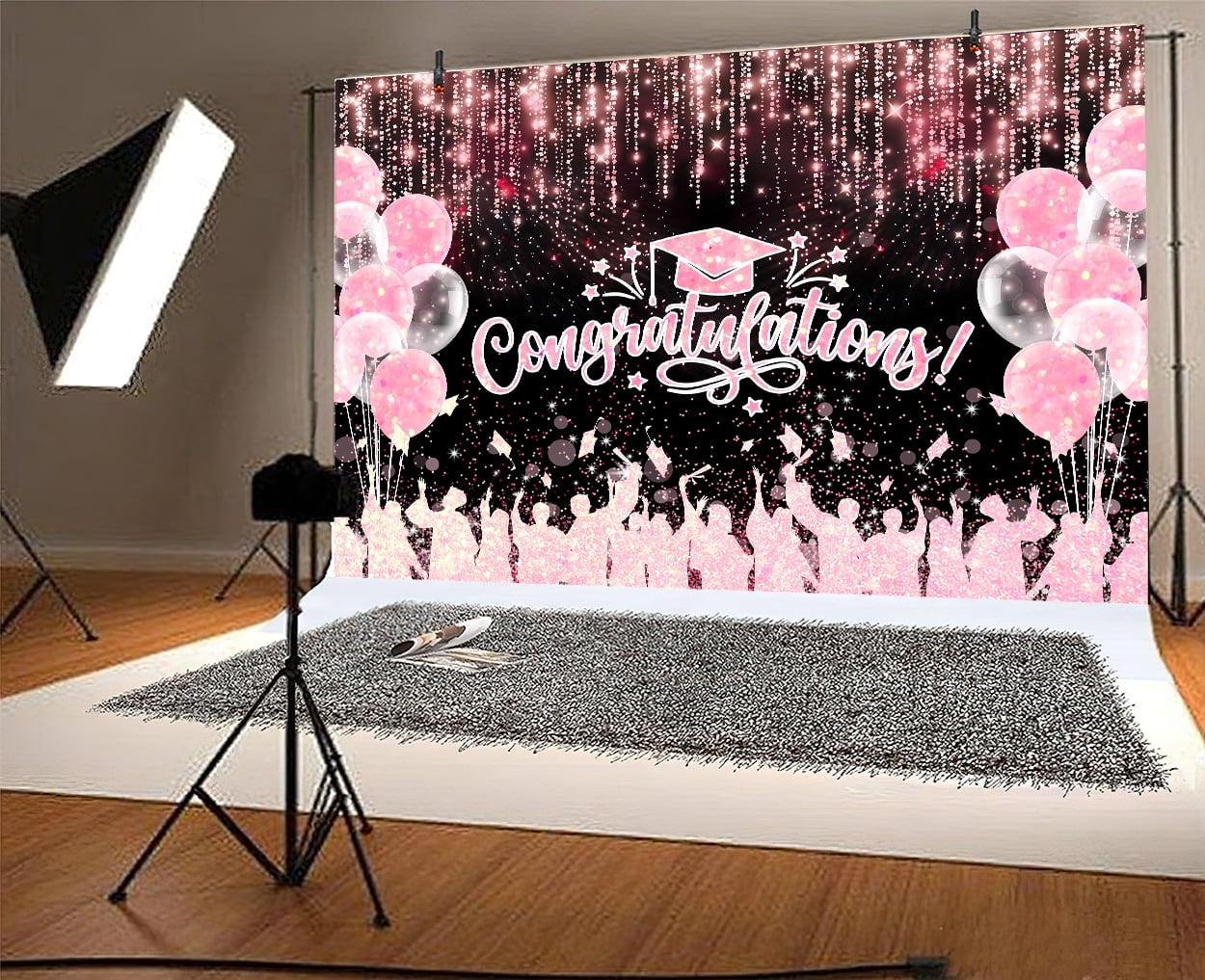5 x 3 ft Class of 2025 Graduation Backdrop, Congratulations Congrats Pink Grad Photography Background, Bachelor Cap Celebration Party Decorations for School Prom Party Banner