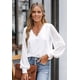thumbnail image 2 of Blusas de mujer con escote en V, mangas largas de encaje, camisa elegante, 2 of 6