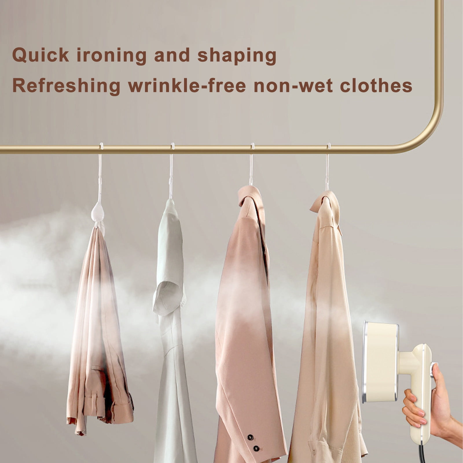 Tuphregyow Foldable Portable Mini Handheld Travel Steam Iron for Clothes, Hanging Ironing Machine with Supercharged Heating System and Large Panel Wrinkle Removal for Home and Dormitory Use Beige