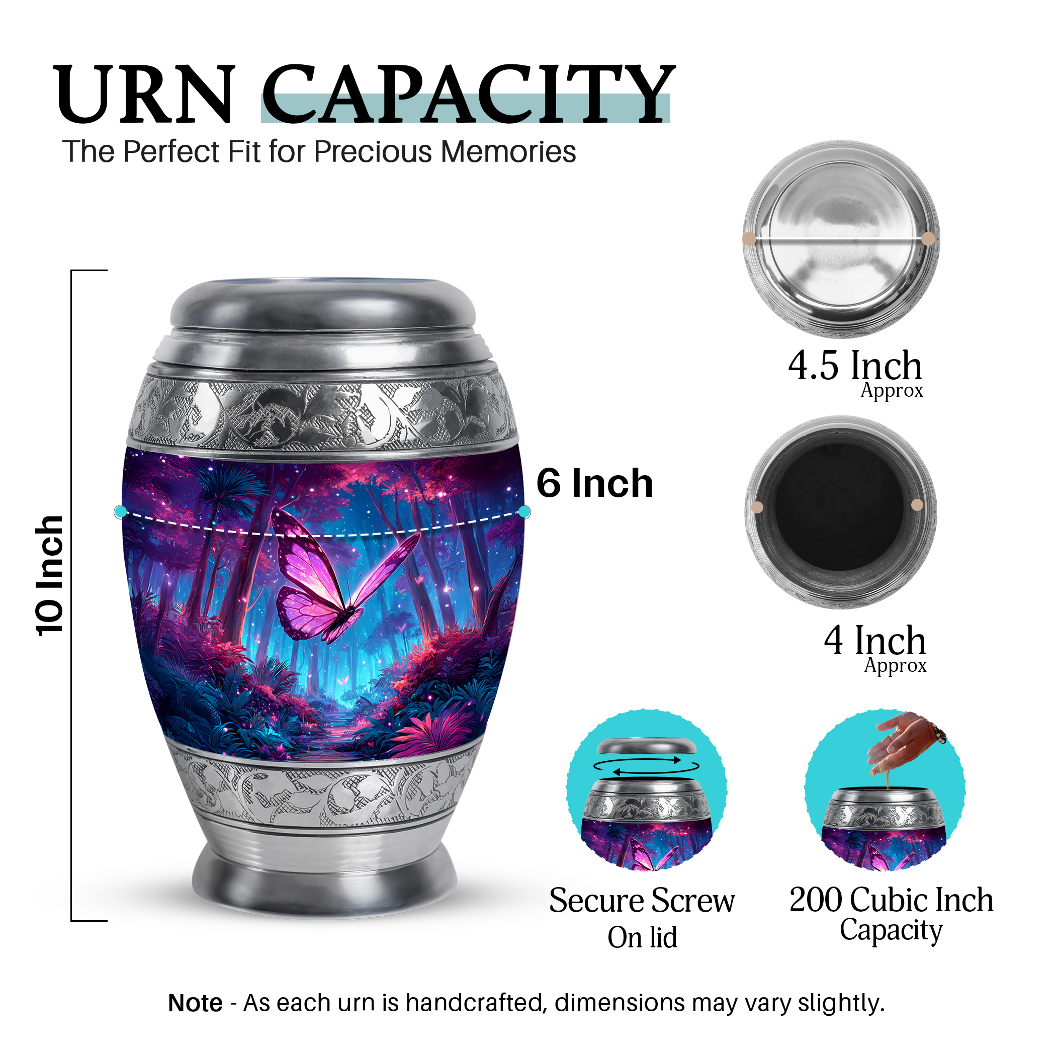 SABURIAL Butterfly Ash Burials for Human Ashes - Large Cremation Urns - 10 Inch - Large with Velvet Bag - Decorative Urns for Human - Memorial Urn for Adult - Funeral Urn for Adult Men & Women