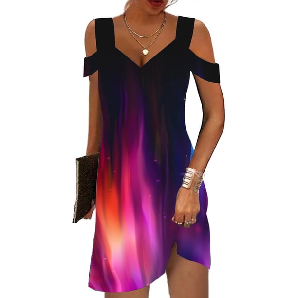 Puntoco Vestido De Manga Corta Con Cuello En V, Vestido Suelto De Manga Corta Con Cuello En V Y Hombros Descubiertos Para Mujer, Color Rojo Rosa L