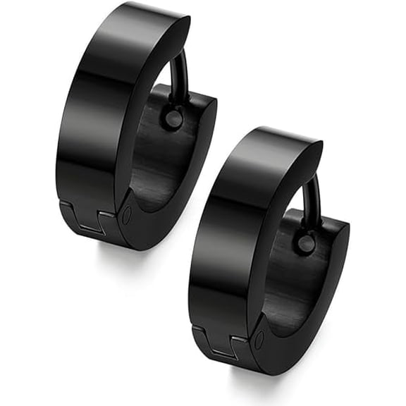 SUETOR Stainless Steel Black Unique Small Hoop Earrings for Men Huggie Earrings 1 Pairs