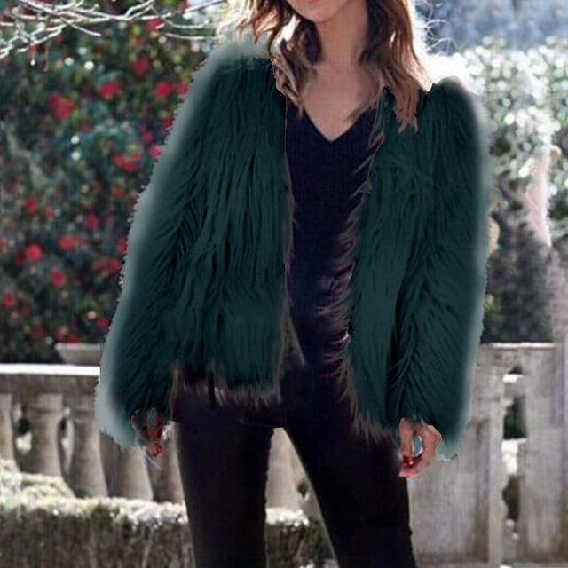 IMENGL Veste en Fausse Fourrure Unie pour Femmes, Vert G, Taille g-3TG