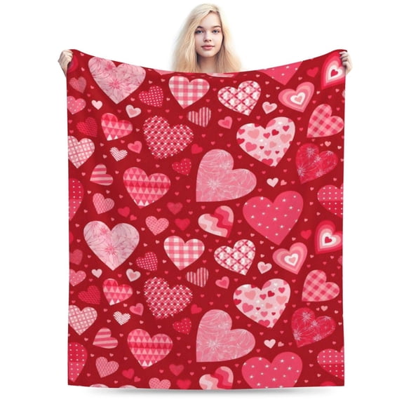 Valentines Heart Blanket Soft Flannel Lightweight Valentine Pink Love Hearts Throw Blanket Cozy Warm Blankets 50x40