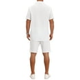 thumbnail image 3 of INSPIRE CHIC Men's 2 Pieces Sets Beach Short Sleeve Shirt & Shorts Striped Textured Outfits M White, 3 of 6