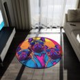 thumbnail image 1 of Retro Synthwave French Bulldogs Cartoon - Animated Summer Design Round Rug, 1 of 5