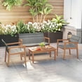 thumbnail image 2 of Gymax 4 Pieces Outdoor Furniture Set Acacia Wood Frame Sofa Set w/ Rattan Seat, 2 of 10