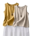 thumbnail image 2 of Womens Cotton Linen Tank Tops Loose Fit 2 Pack Casual Sleeveless Vests Lightweight Breathable Summer Daily Wear by Yigetop Navy XXL, 2 of 6