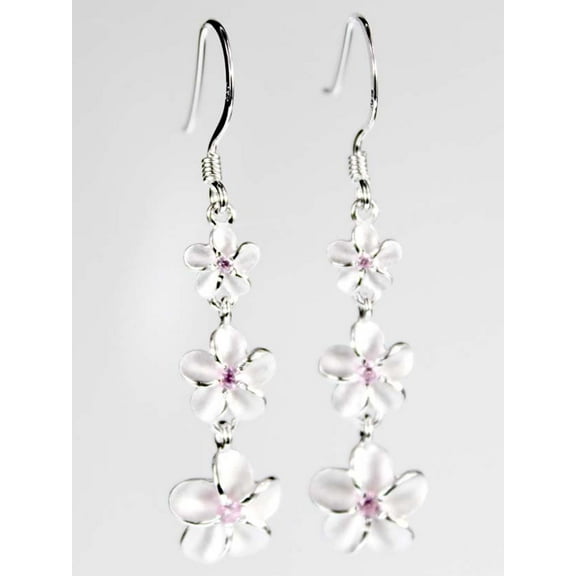 R.H. Jewelry Sterling Silver 3 Plumeria Flower Dangling Earrings