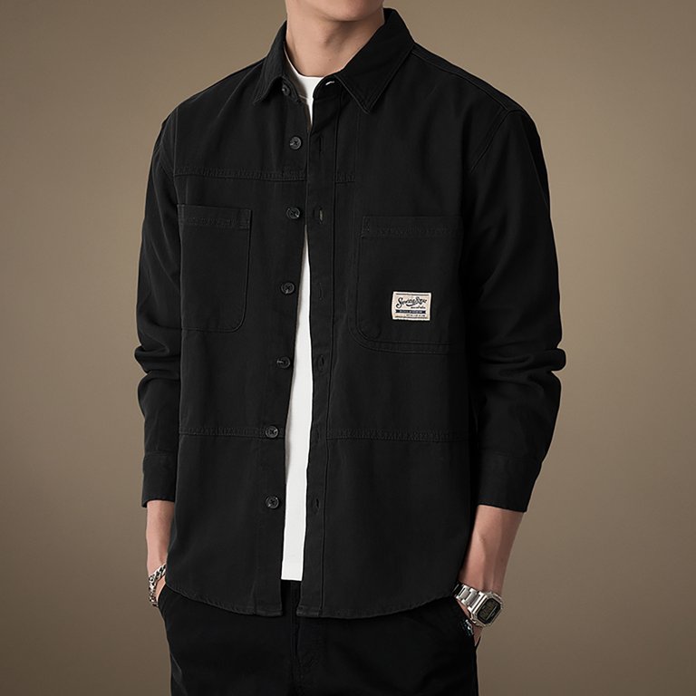 APEXFWDT Men's Big & Tall Shirt Jacket - Lightweight Cotton Button
