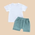thumbnail image 5 of Huowey Boys Toddler Easter Summer Short Outfits Short Sleeve Bunny Letter Print Crewneck Shirt And Shorts Casual Fashionable Cozy Two Piece Holiday Playwear Dailywear,White,0-6 Months, 5 of 6