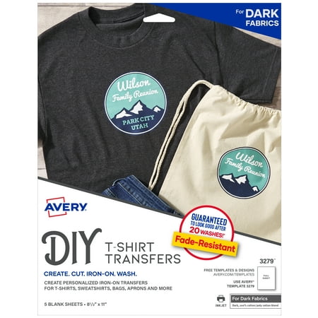 Avery Printable T-Shirt Transfers For Dark Fabrics, Inkjet, 5 (Best Heat Transfer Paper For T Shirts)