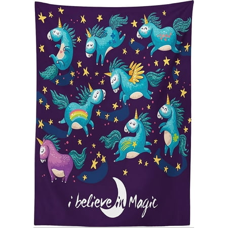 

Unicorn Tablecloth Original Divine Winged Unicorns with Stars Horned Horse Miracle Abstract Design Dining Room Kitchen Rectangular Table Cover 60 X 84 Teal Blue