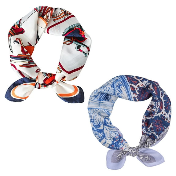 Curve Muse Silk Feeling Scarf Medium Square Satin Head Scarf for Women-2 Pack-Pack C