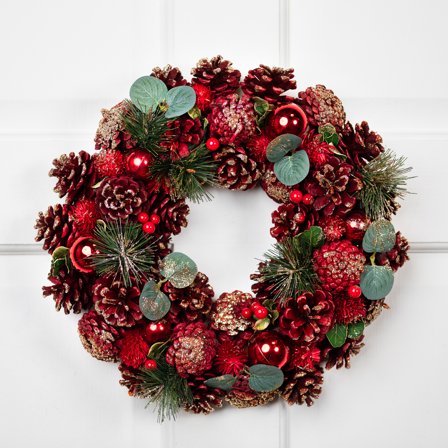 Northlight Pinecone, Berry and Ball Ornament Glittered Artificial Christmas Wreath - 13" - Unlit